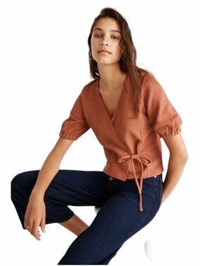 Madewell Texture & Thread Puff-Sleeve Wrap Top Sweet Dahlia Size S #2156